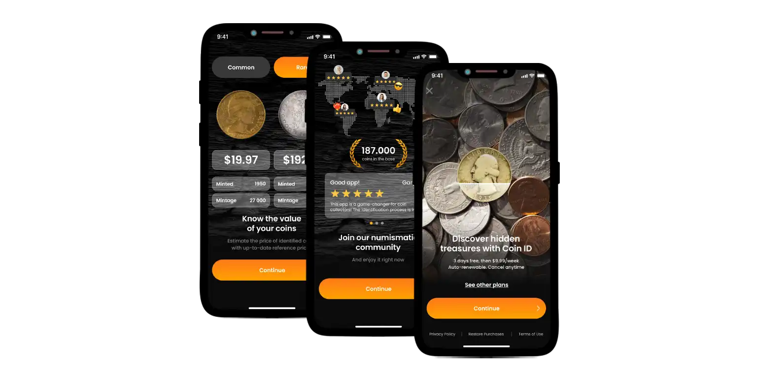 A screen with the Coin ID Scanner features